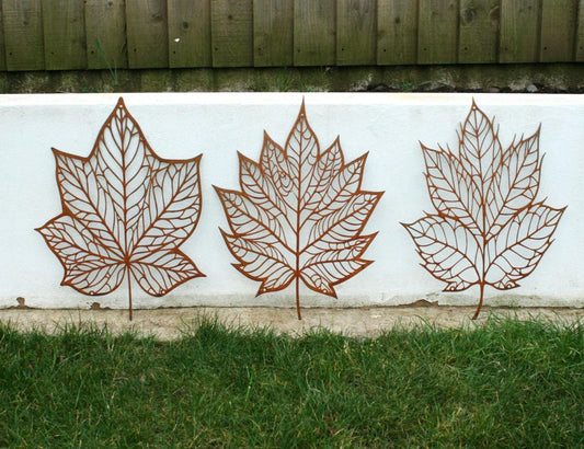 Rustic Metal Leaf Wall Art - Set of 3