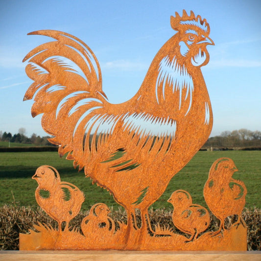 Metal Cockerel And Chickens