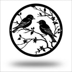 Rusted Metal Birds On Branch In Circular Frame